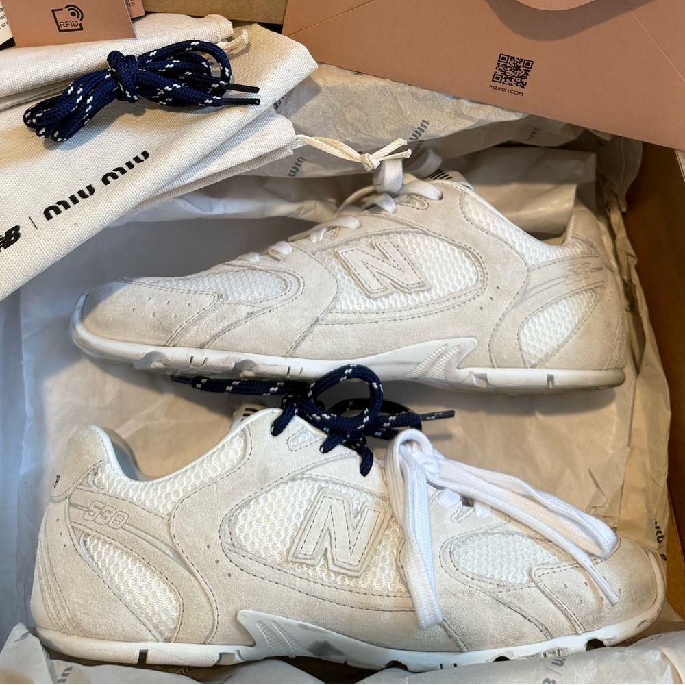 Miu Miu x New Balance 530 Suede and Mesh White Sneakers